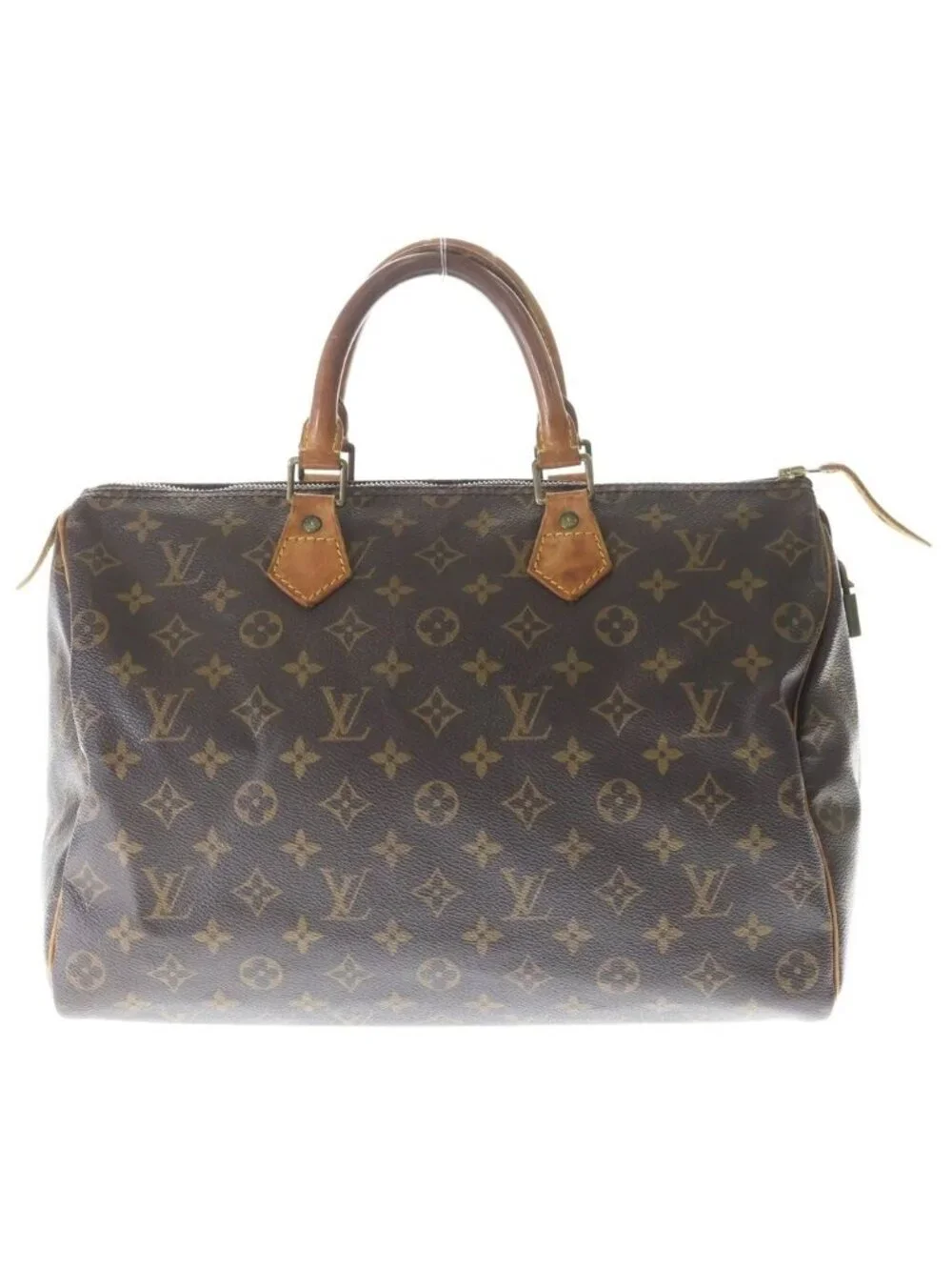 Louis Vuitton Monogram Speedy 35 Handbag Boston Bag Brown Leather Gold